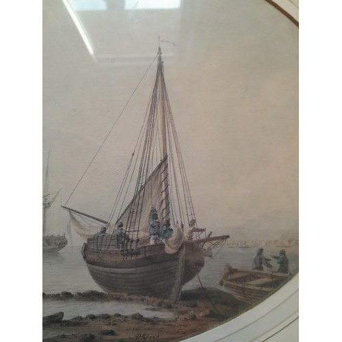 46 - Samuel Atkins (Exh. 1778-1808 ) Watercolour signed label verso, Plymouth Sound 28 cms x 39 cms frame... 