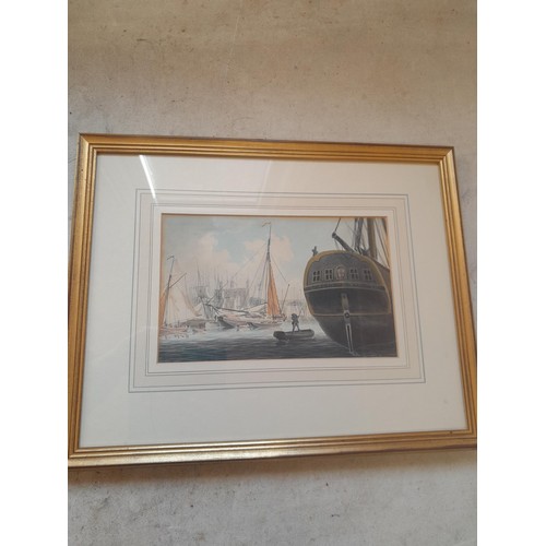 47 - Robert Cleveley (1747- 1809),The London of Dartmouth moored on the Thames,  watercolour , framed and... 