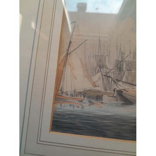 47 - Robert Cleveley (1747- 1809),The London of Dartmouth moored on the Thames,  watercolour , framed and... 