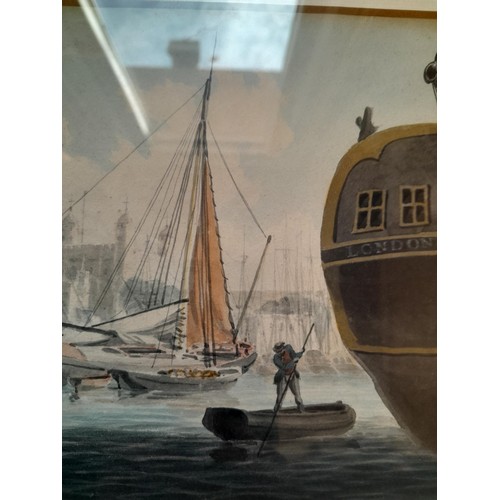 47 - Robert Cleveley (1747- 1809),The London of Dartmouth moored on the Thames,  watercolour , framed and... 