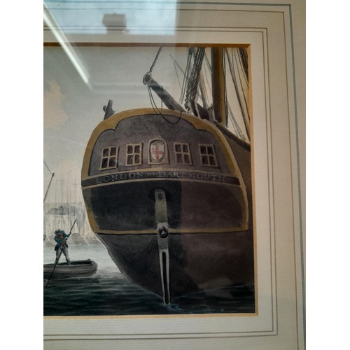 47 - Robert Cleveley (1747- 1809),The London of Dartmouth moored on the Thames,  watercolour , framed and... 