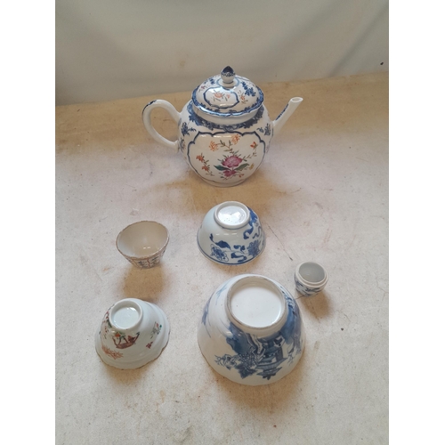 48 - An array of mainly damaged 18th & 19th century Chinese Export porcelain : restored bullet shape teap... 