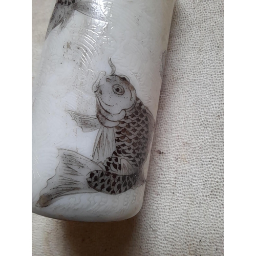 49 - A finely potted Chinese porcelain scent bottle decorated with fish, missing stopper, in good conditi... 