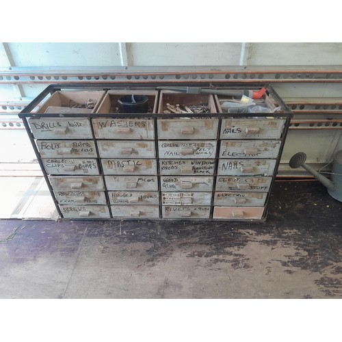 54 - Vintage wood and metal chest of drawers full of tools, fixings, discs etc. (this unit is very heavy ... 