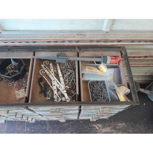 54 - Vintage wood and metal chest of drawers full of tools, fixings, discs etc. (this unit is very heavy ... 