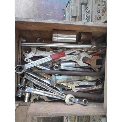 54 - Vintage wood and metal chest of drawers full of tools, fixings, discs etc. (this unit is very heavy ... 