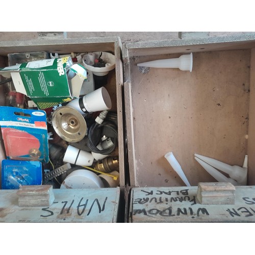 54 - Vintage wood and metal chest of drawers full of tools, fixings, discs etc. (this unit is very heavy ... 