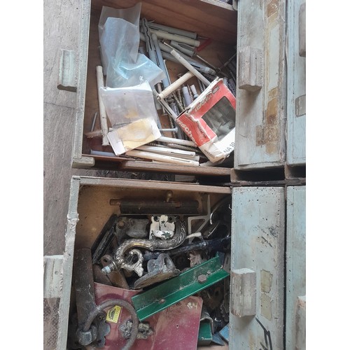 54 - Vintage wood and metal chest of drawers full of tools, fixings, discs etc. (this unit is very heavy ... 