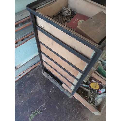 54 - Vintage wood and metal chest of drawers full of tools, fixings, discs etc. (this unit is very heavy ... 