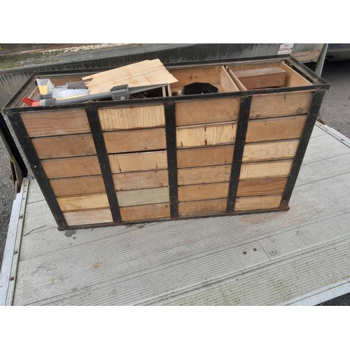 54 - Vintage wood and metal chest of drawers full of tools, fixings, discs etc. (this unit is very heavy ... 