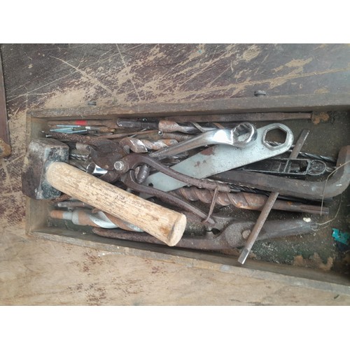 54 - Vintage wood and metal chest of drawers full of tools, fixings, discs etc. (this unit is very heavy ... 