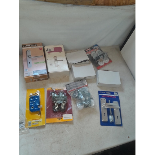 56 - Box of oddments : New Old Stock : mobile phone cases, door handles , door locks, digital receiver & ... 