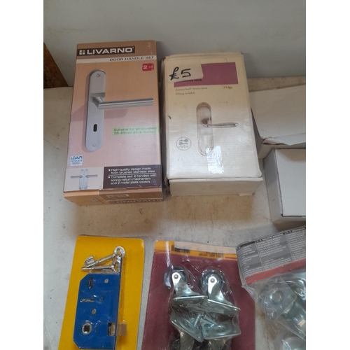 56 - Box of oddments : New Old Stock : mobile phone cases, door handles , door locks, digital receiver & ... 