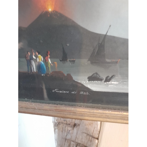 53 - 19th century Italian School Watercolour  The Eruption of Vesuvius 1844 ( Grand Tour Interest ) 14 cm... 