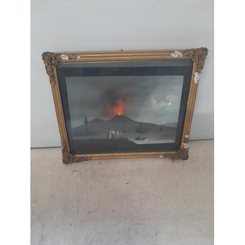 53 - 19th century Italian School Watercolour  The Eruption of Vesuvius 1844 ( Grand Tour Interest ) 14 cm... 