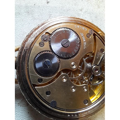 90 - Gold plated case Elgin pocket watch retailed through Thomas Russell of Liverpool (for spares repair)... 