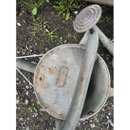 202 - 2 x vintage watering cans (one with rose), damaged lead sundial & coal bucket and lid