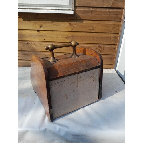 243 - Early 20th century oak coal bucket, Edwardian cast iron burnished plaque, brass ware, including ship... 