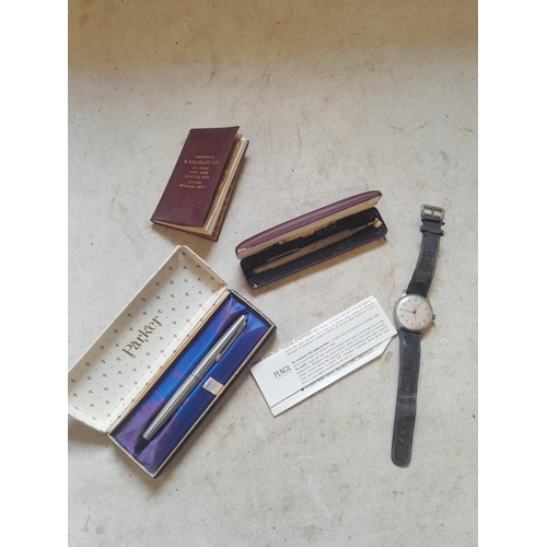 10 - Parker pen boxed, silver propelling pencil Oris wristwatch with degraded reverse