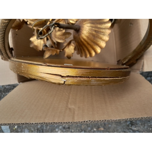 22 - Early 20th century gilt painted French electrolier (centre light fitment), 2 x gallery picture light... 