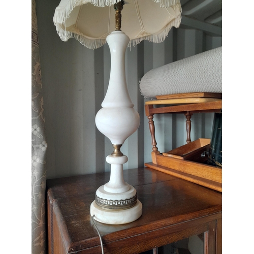 111 - Tamps lamps : White Carrera marble with shade and gilded brass mounts with a box of oddments, lamps,... 