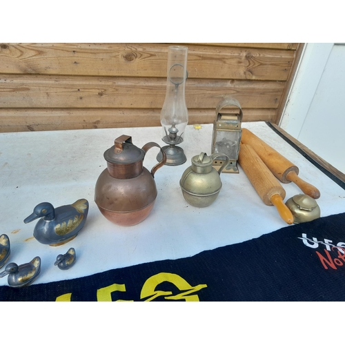 2 - Vintage copper ware, lamps, UFO tour scarf (Heavy Metal interest) etc.