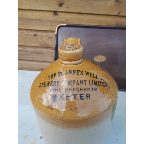 6 - Vintage painted tray, St Annes Well Brewery Exeter flagon (in good order) & glass kitchen storage ve... 