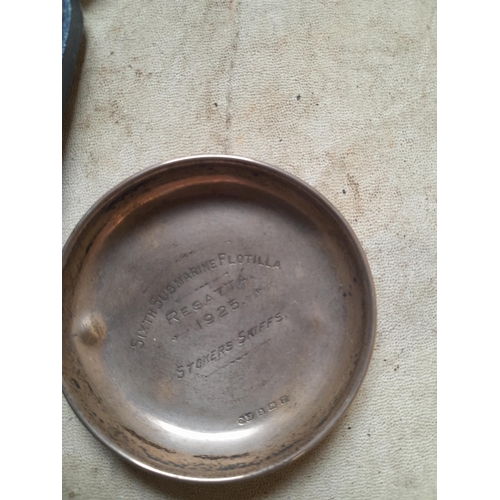 8 - Set of silver teaspoons in presentation box with silver pin dish Sixth Submarine Flotilla 1925 61 g