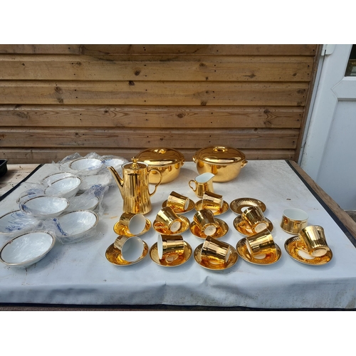11 - Royal Worcester gilt tea set and tureens and other bowls (still wrapped)