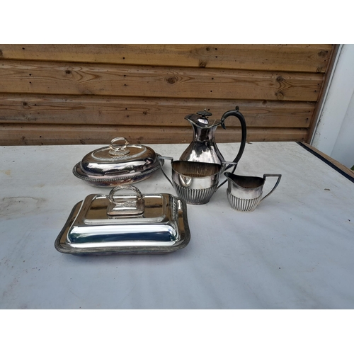 30 - 2 x silver plated serving tureens , silver plated tea set