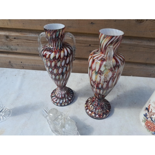 63 - Decorative china and glassware : pair of slag glass vases in good order, cut and other glass, Coalpo... 