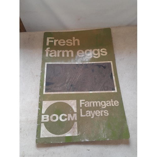 91 - Vintage double sided tin sign : BOCM Farm Gate Layers Farm Fresh Eggs 2 ft x 16 ins