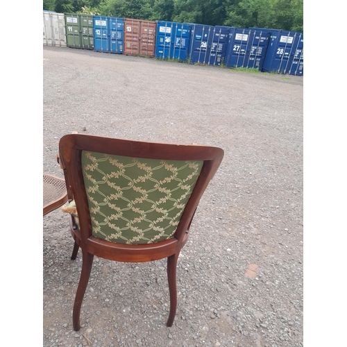 99 - Collection of chairs : elegant Edwardian inlaid mahogany chair, 2 x wheel backs & one other