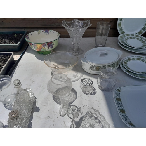 109 - Note multiple photographs : assorted cut etched and other glassware, Copeland Spode Dauphine dinner ... 