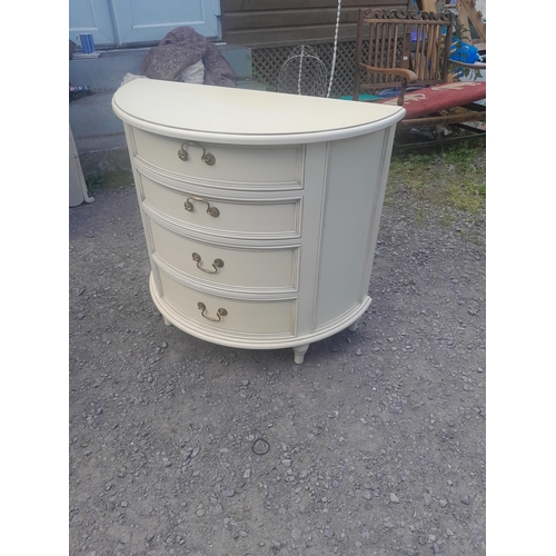 176 - Modern cream demi lune chest of drawers 85cms x 80 cms x 44 cms