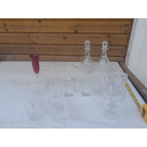 182 - Note multiple photographs : Cut and other glassware, decanters, clear and coloured glassware,  Lladr... 