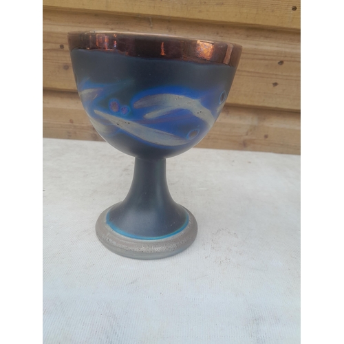 185 - Sadly damaged beautifully potted raku , lustre studio pottery goblet