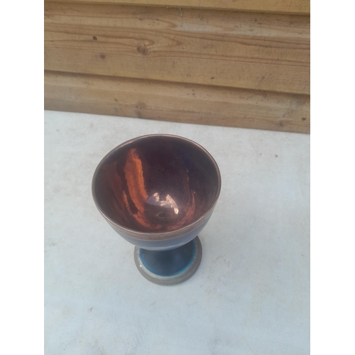 185 - Sadly damaged beautifully potted raku , lustre studio pottery goblet