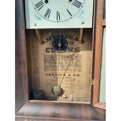 197 - Early 20th century American 30 hour wall clock in mahogany case by Jerome and Co. of Connecticut