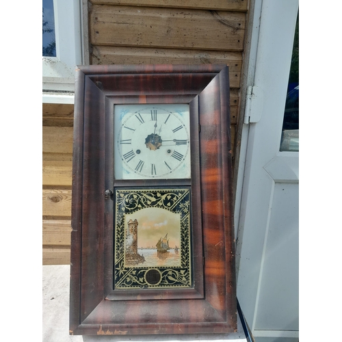 197 - Early 20th century American 30 hour wall clock in mahogany case by Jerome and Co. of Connecticut