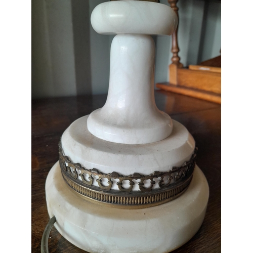 234 - Tamps lamps : White Carrera marble with shade and gilded brass mounts with a box of oddments, lamps,... 