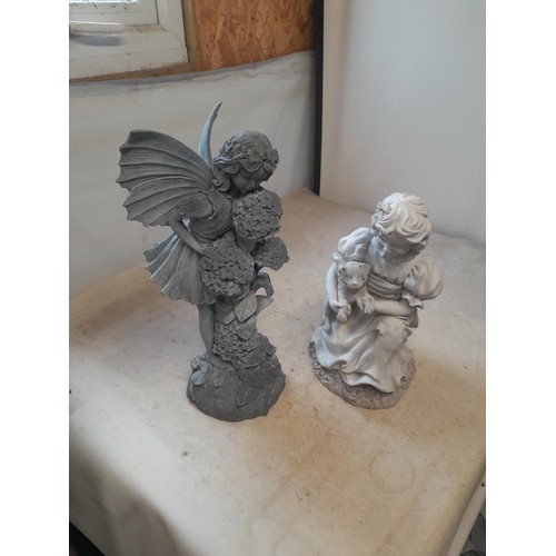 237 - 2 x resin garden fairy ornaments & early 20th century  washbowl set