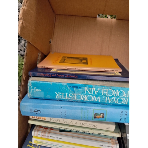 316 - Box of antique reference related books & post 1950 colour postcards