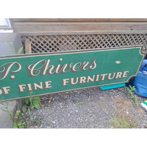 345 - Large vintage wooden advertising sign : Stephen P Chivers Upholsterers of Fine Furniture