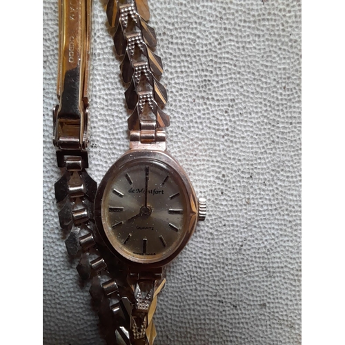 388 - Vintage Ladies De Montfort wristwatch with 9 ct gold strap and case 7.7 g without movement but with ... 