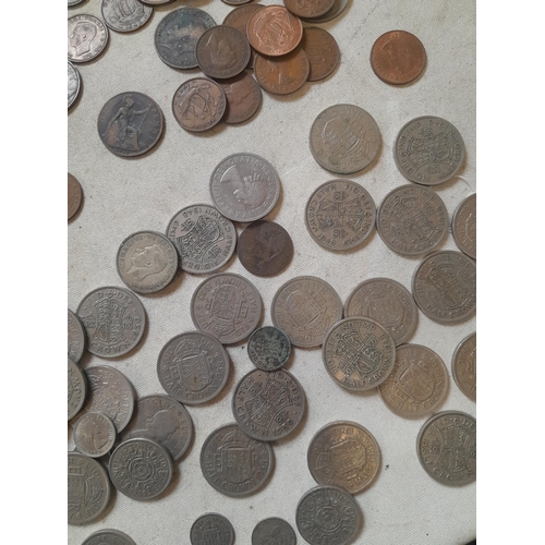 429 - Coins : UK coinage in a tin, very, very small amount of pre 1947 noticed