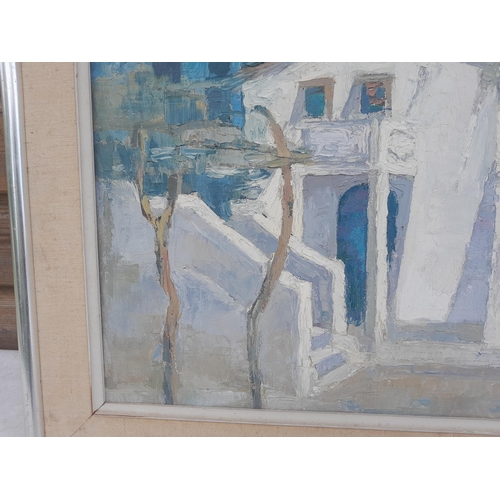 453 - Dora Prower (British 1907 1996) signed and dated 1966,  Church At Benitses framed with John Whibley ... 