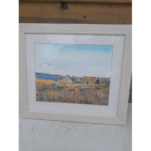 454 - 2 x oil paintings 1 x still life on board by Tom Warbis, 1 x landscape Ruined Croft , Orkney by Val ... 