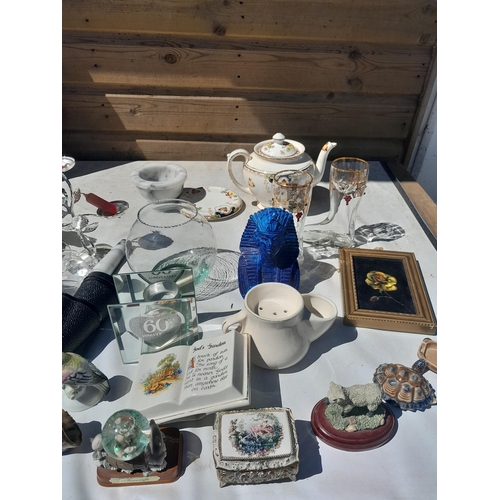 27 - Decorative china and glassware, pictures, binoculars