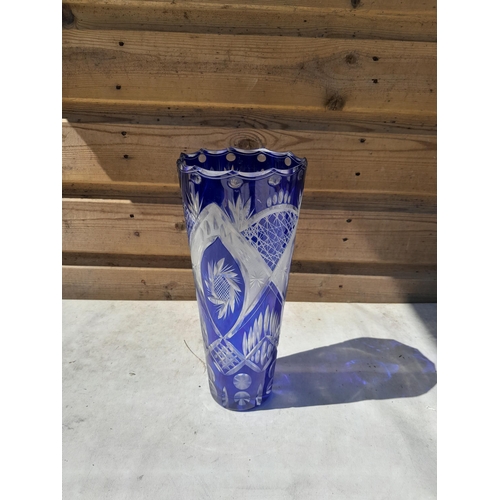 29 - 20th century blue and clear glass Bohemian cut glass vase